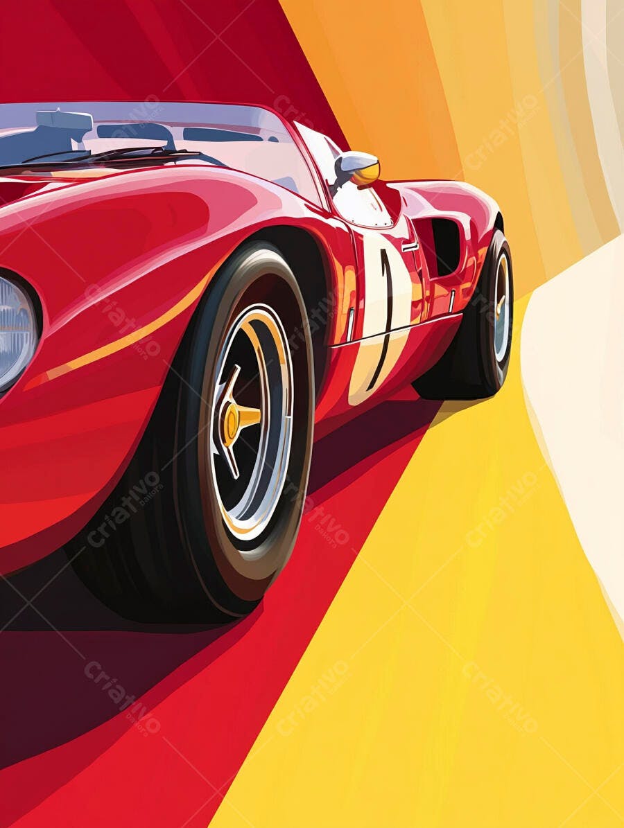 Carro esportivo clássico vermelho em ilustração vibrante de corrida