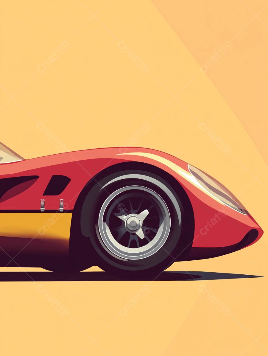 Carro esportivo vermelho vintage ilustração com detalhes amarelos