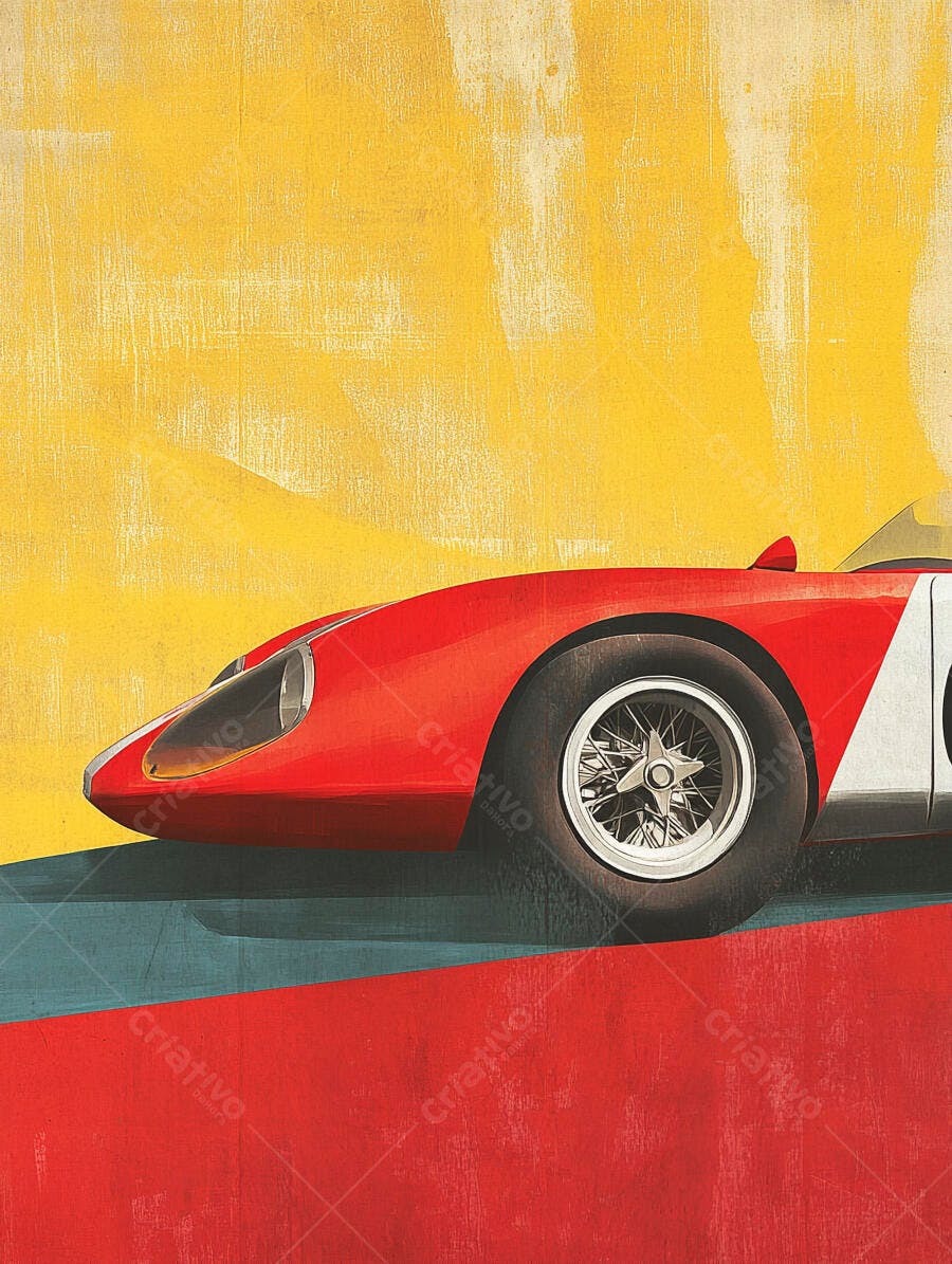 Carro de corrida vermelho vintage em arte abstrata vibrante