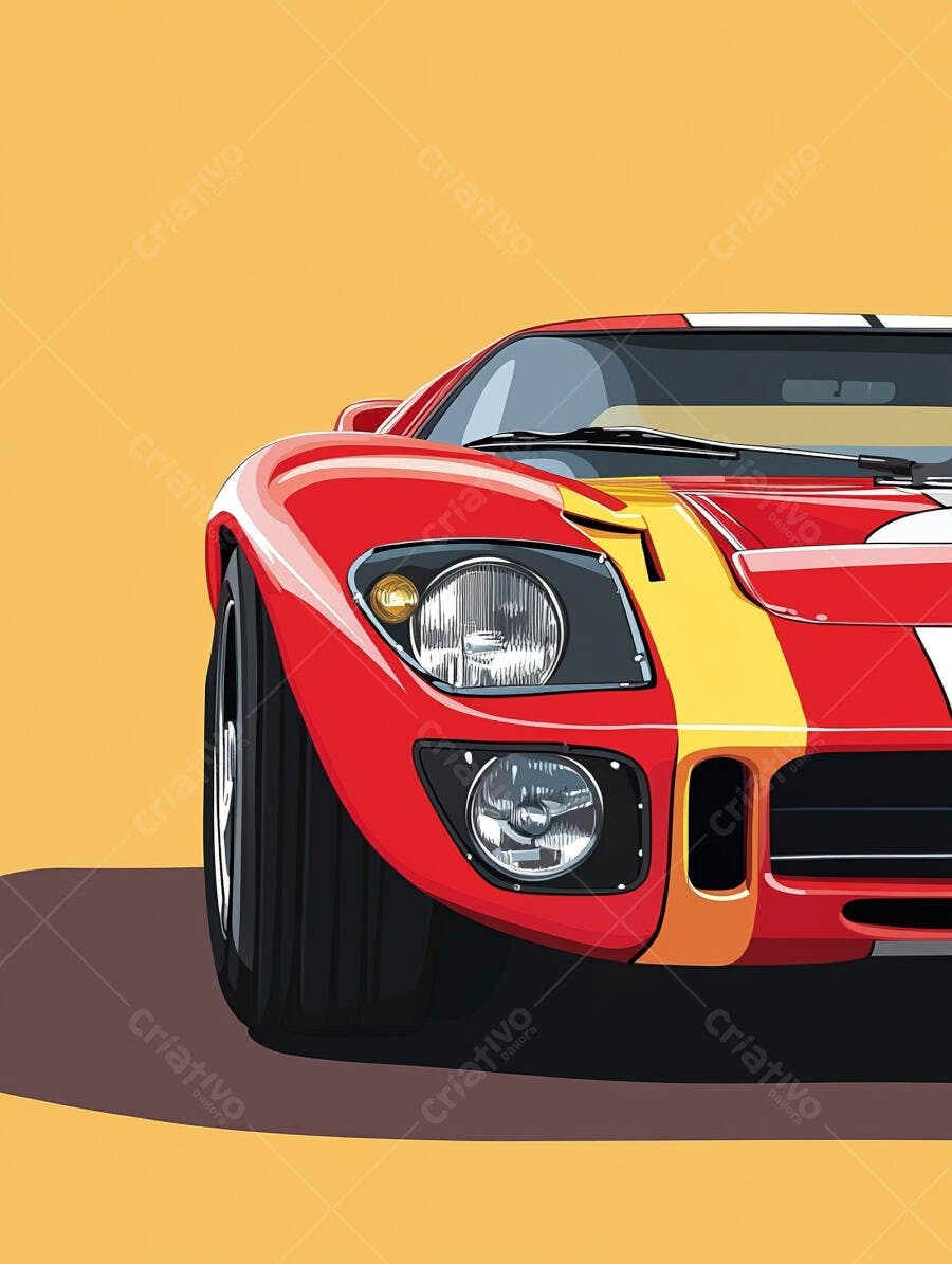 Carro esportivo clássico vermelho e amarelo ilustração em fundo laranja