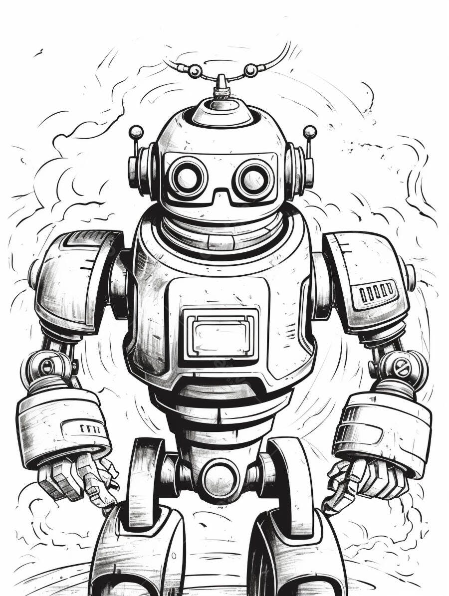 Robô vintage detalhado em preto e branco ilustração futurista de tecnologia