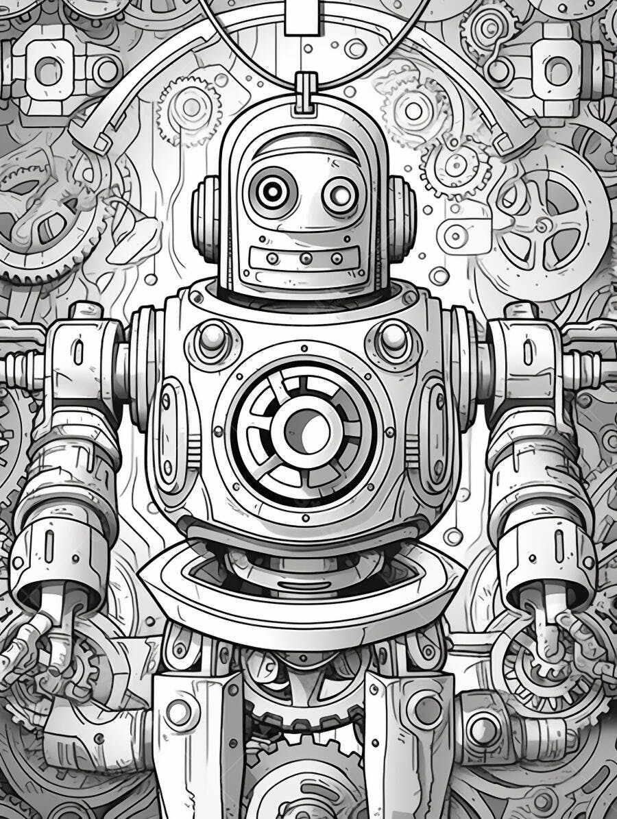 Robô estilo vintage com engrenagens desenho detalhado para colorir