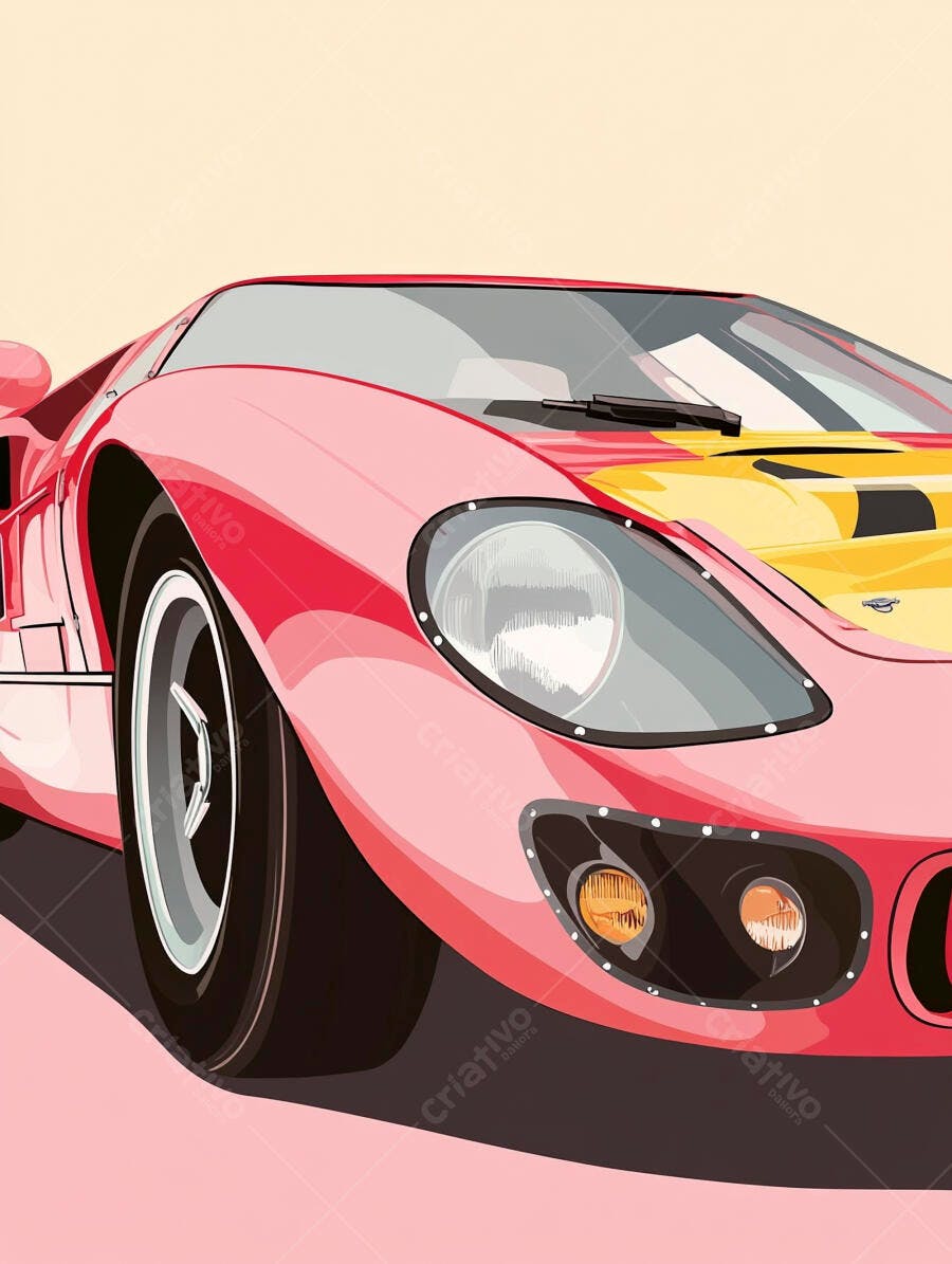 Carro esportivo vintage vermelho e amarelo ilustração vetorial em close-up