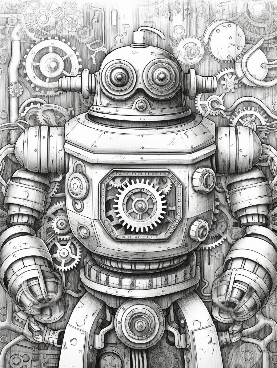 Robô steampunk vintage com engrenagens e mecanismos detalhados