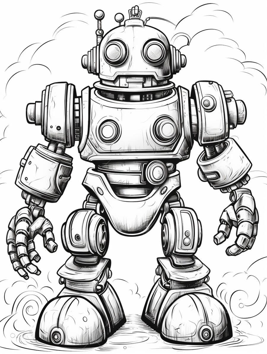 Robô amigável estilo desenho animado para colorir
