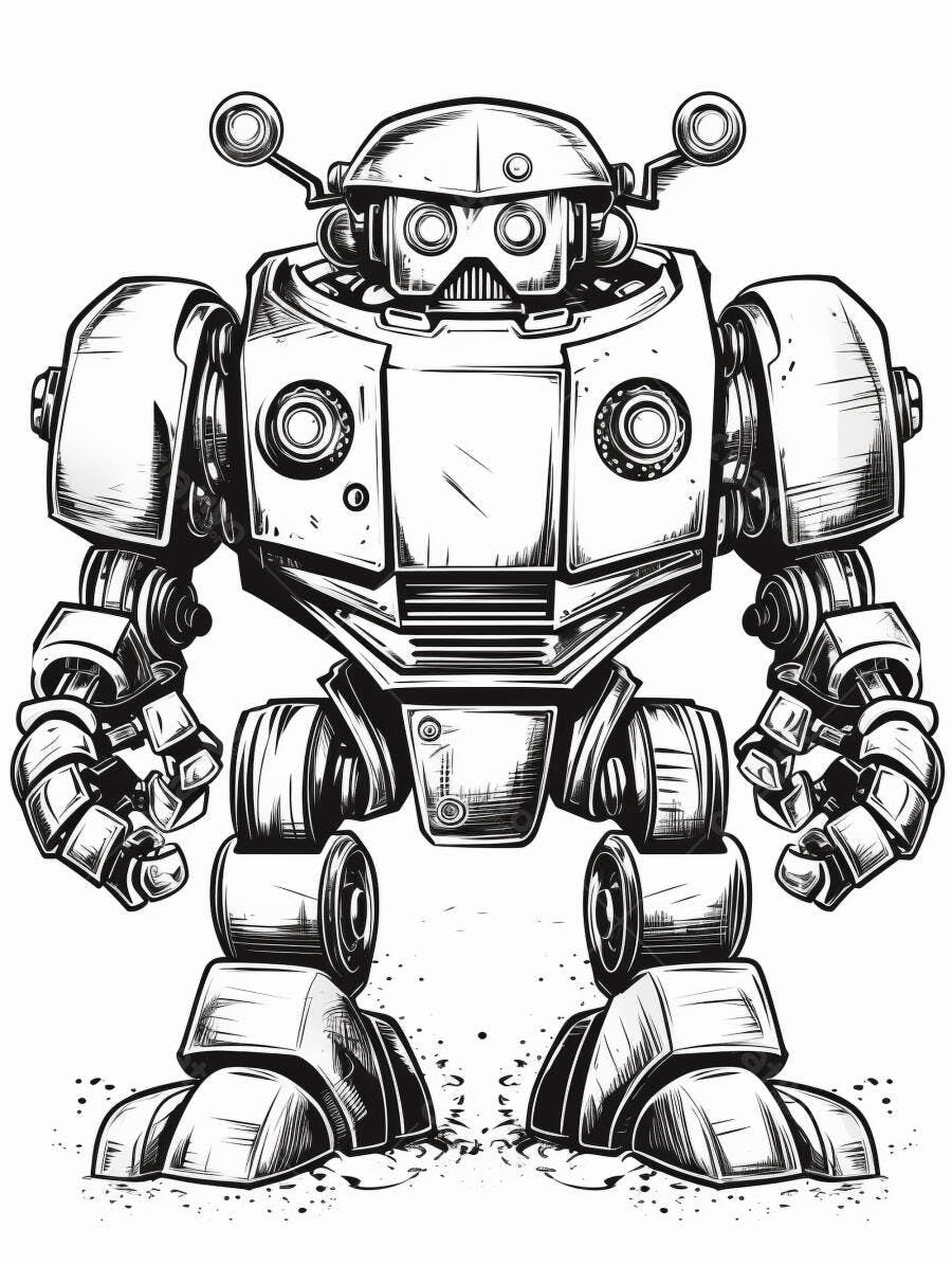 Robô forte ilustração preto e branco estilo quadrinhos