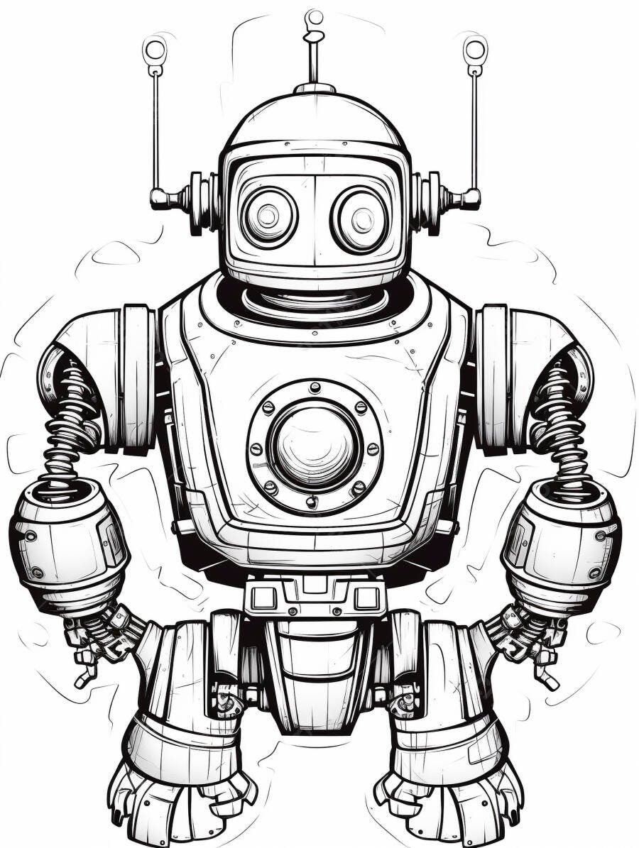 Robô vintage desenho linhas pretas ilustração estilo quadrinhos