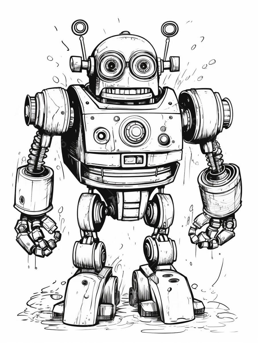 Robô amigável estilo desenho animado vintage com antenas e olhos grandes