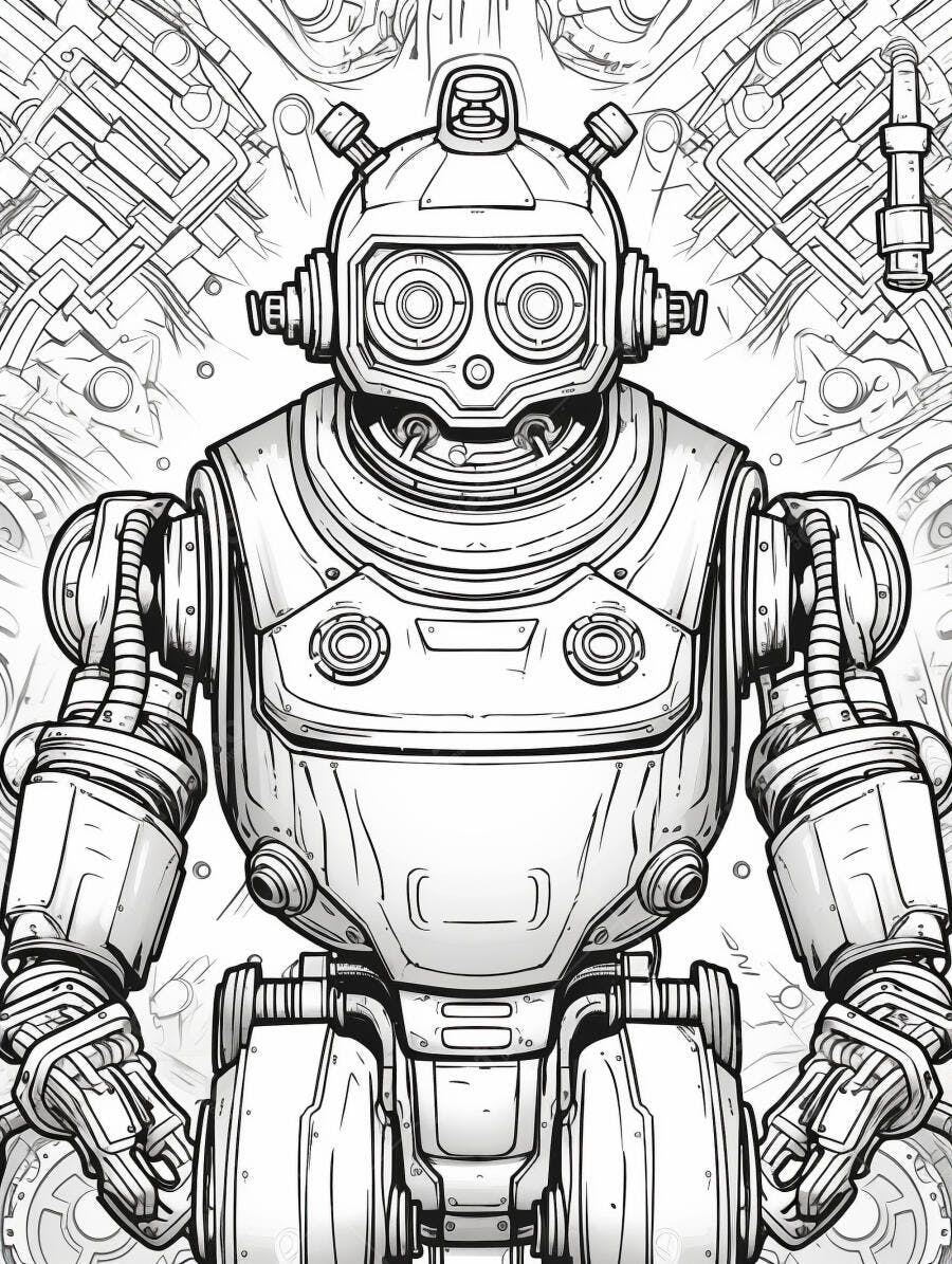 Robô detalhado com fundo tecnológico ilustração para colorir