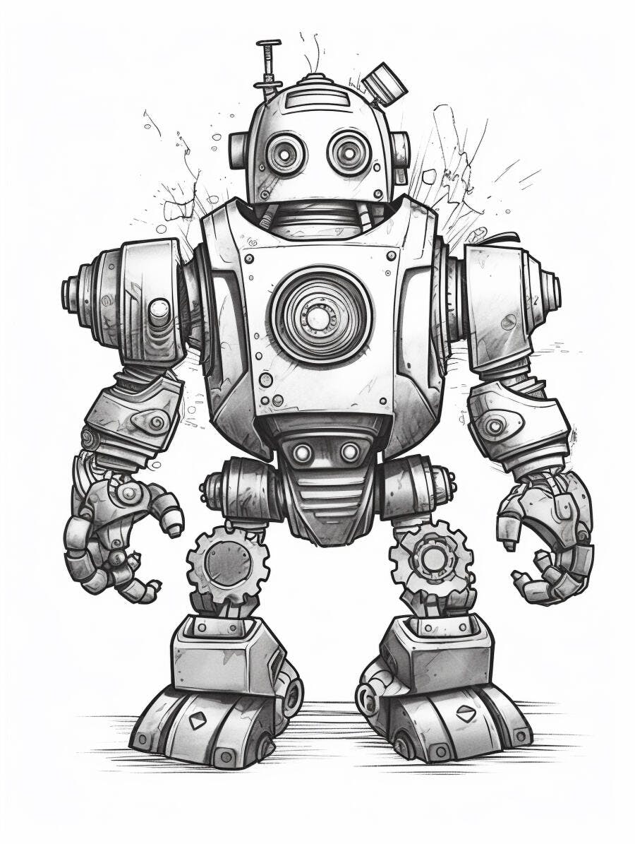 Robô vintage desenhado em estilo cartoon em fundo branco