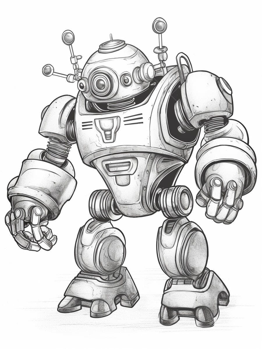 Robô de desenho animado estilo retro com antenas em fundo branco