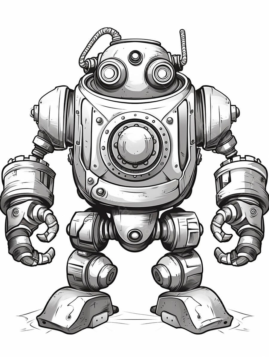 Robô estilo desenho animado com detalhes steampunk em fundo branco