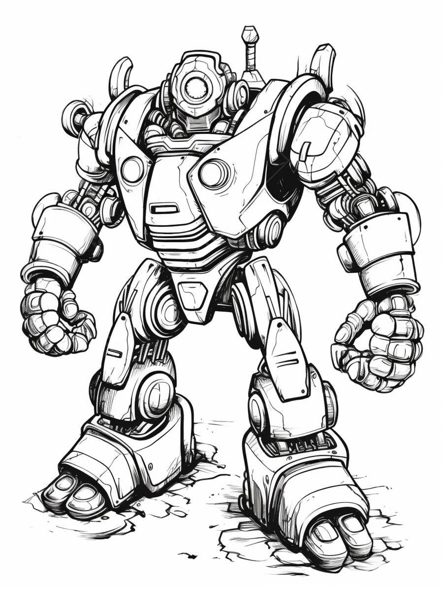 Robô gigante com armadura mecânica em estilo ilustração