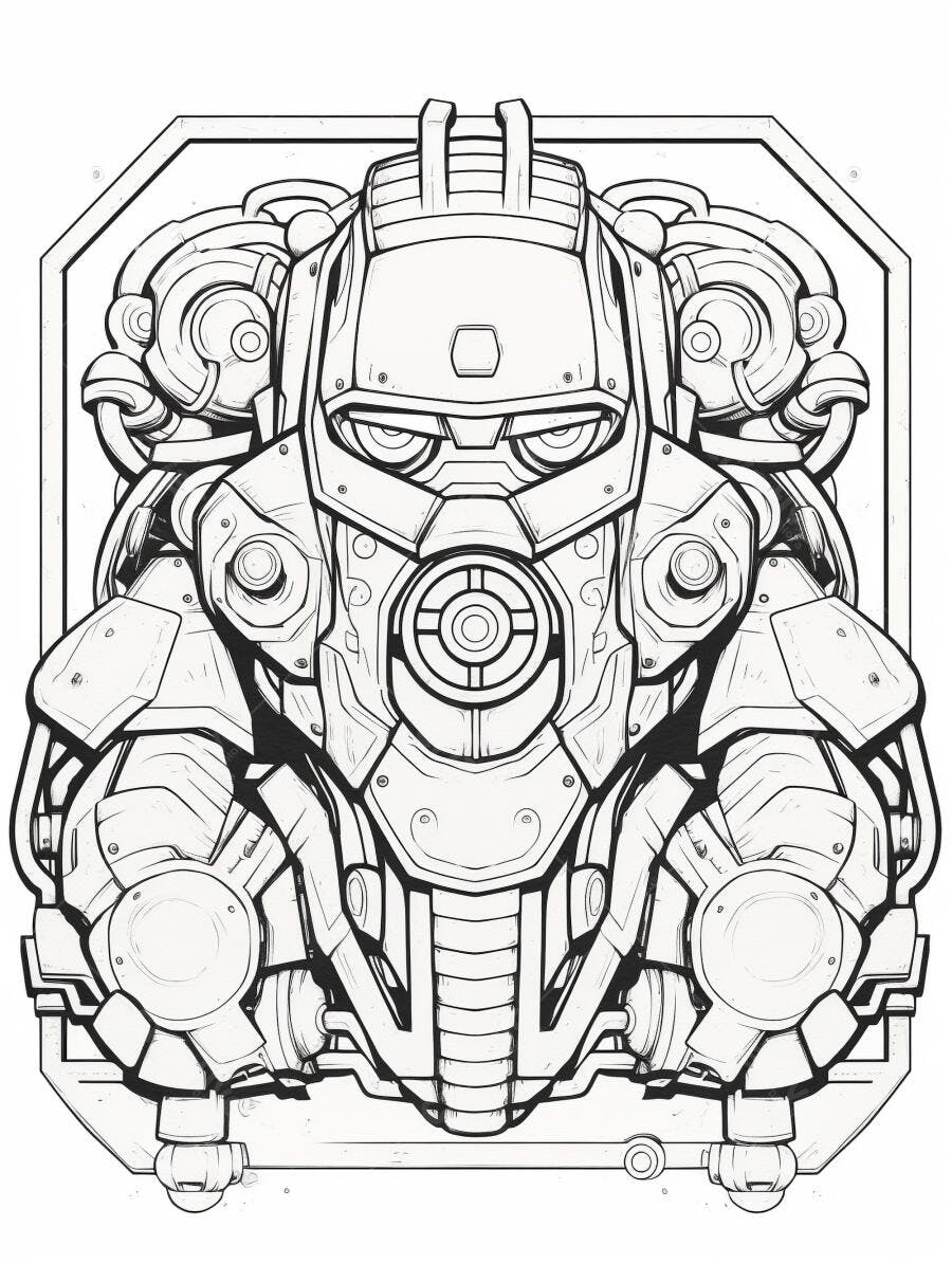 Ilustração mecha robô futurista em preto e branco design de ficção científica