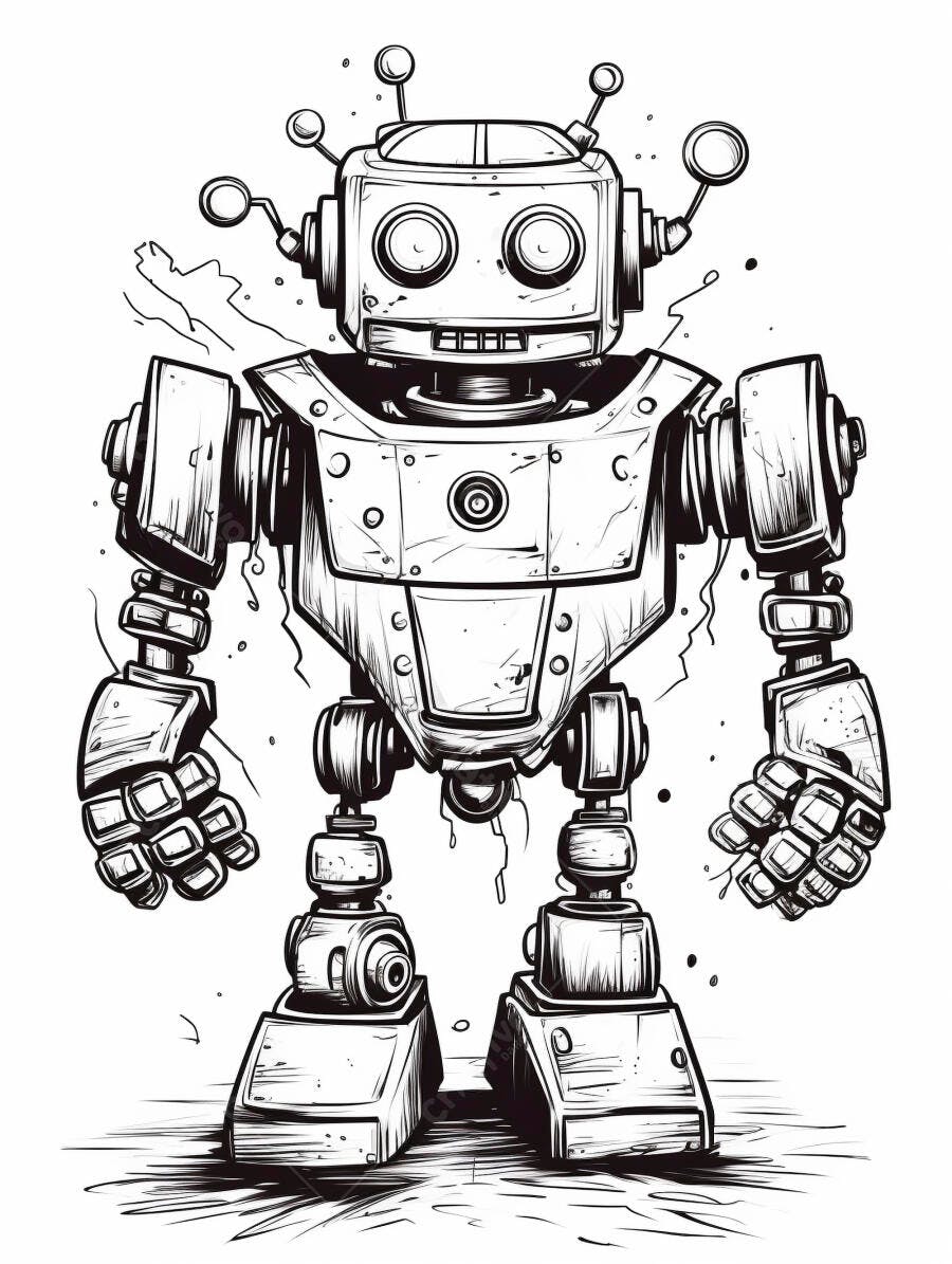 Robô amigável de desenho animado preto e branco ilustração vintage