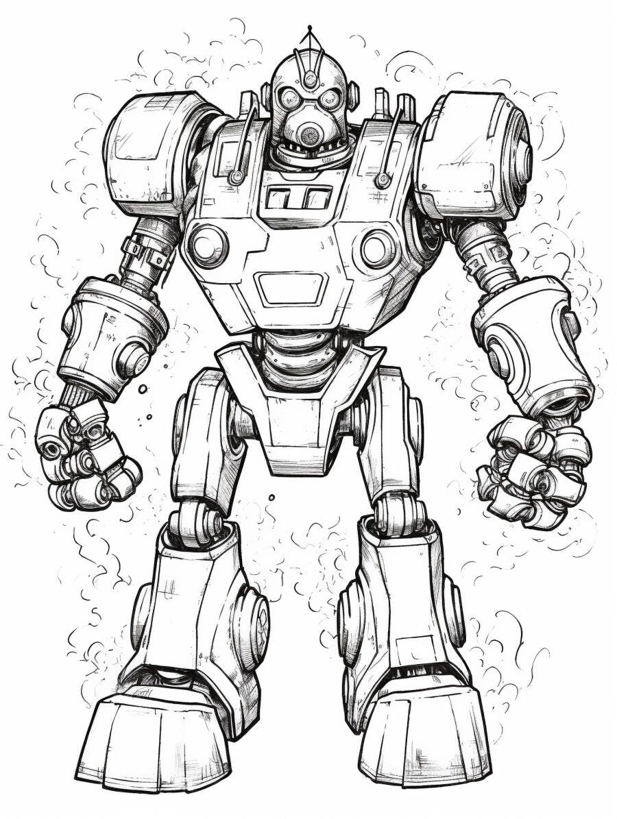 Robô gigante estilo vintage para colorir em fundo branco