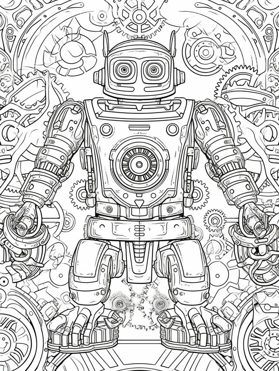 Robô detalhado em estilo steampunk para colorir