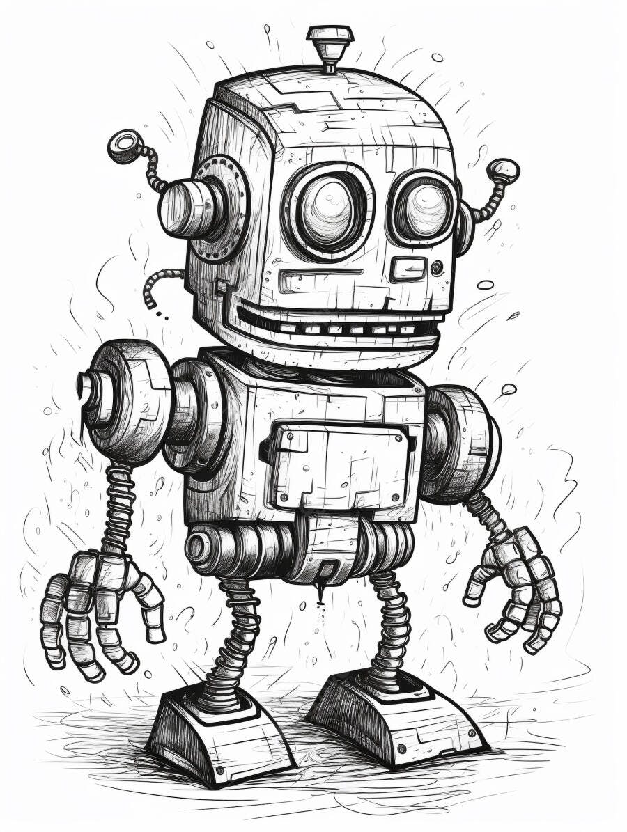 Robô de desenho animado vintage com olhos grandes sorrindo
