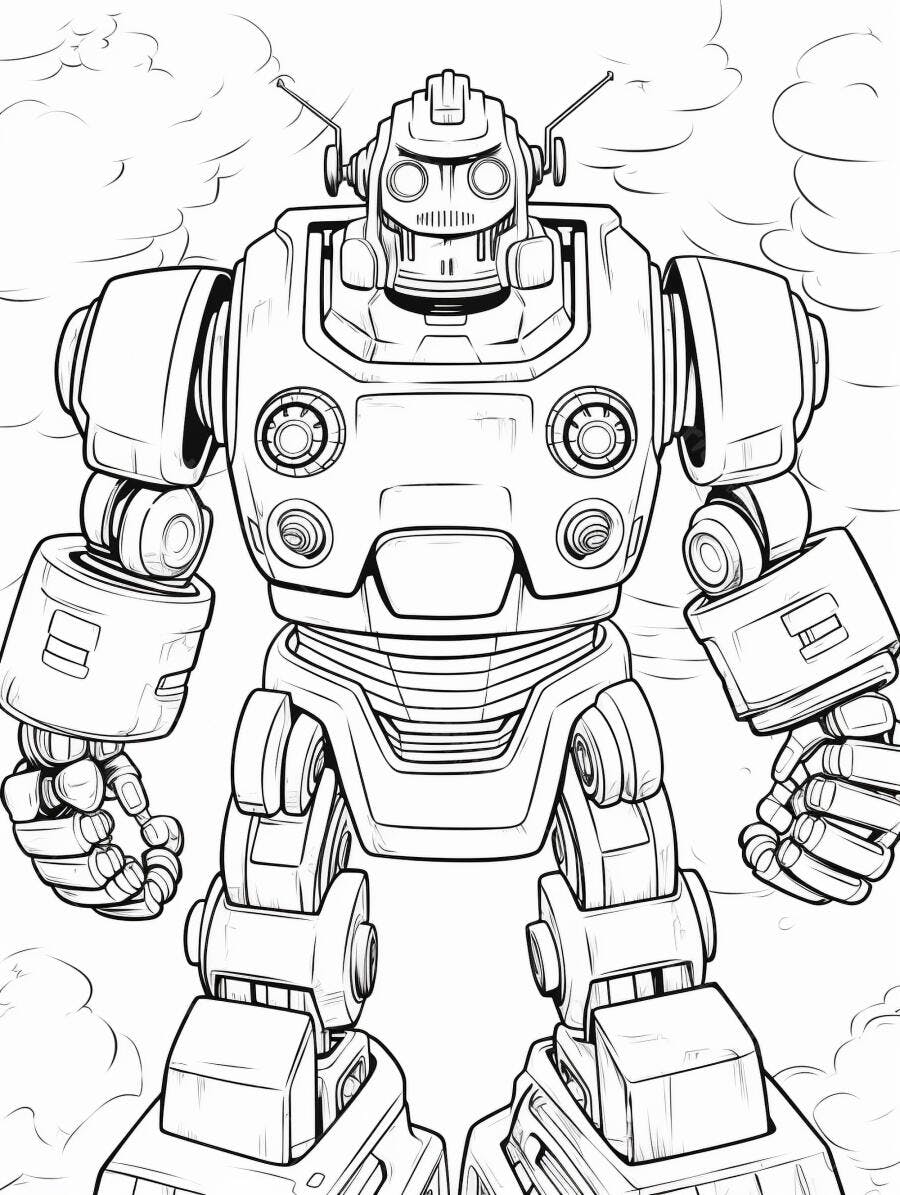 Robô gigante mecânico personagem futurista desenho para colorir