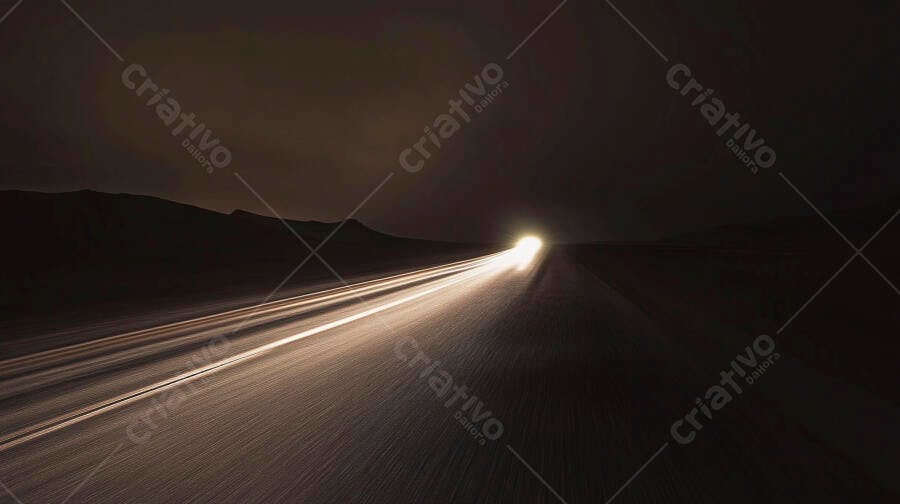 Luzes de carro em trilhas noturnas na estrada deserta longa exposição