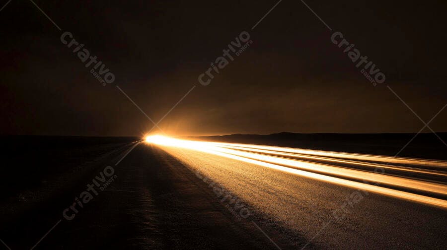 Carro em movimento na estrada noturna com rastros de luz laranja