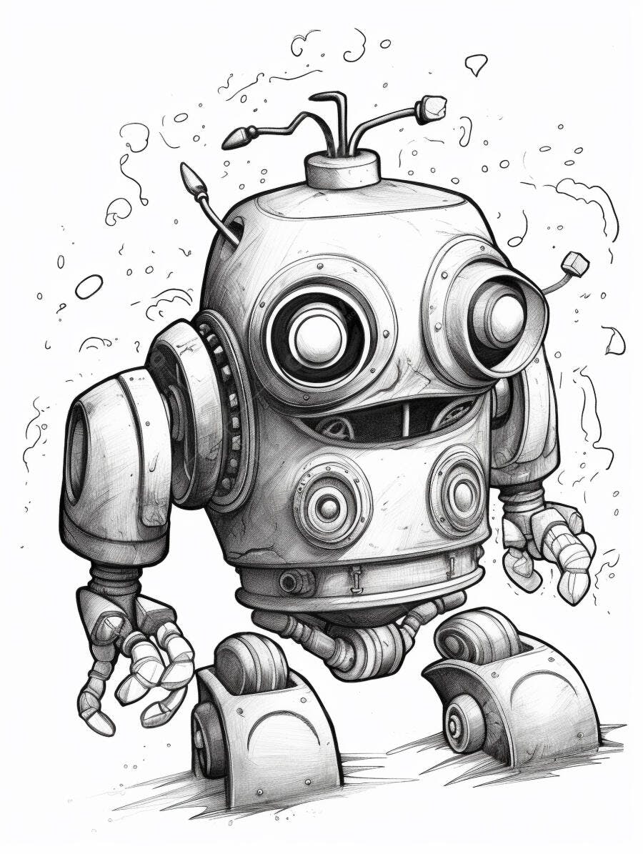 Robô fofo desenho a lápis estilo vintage com antenas