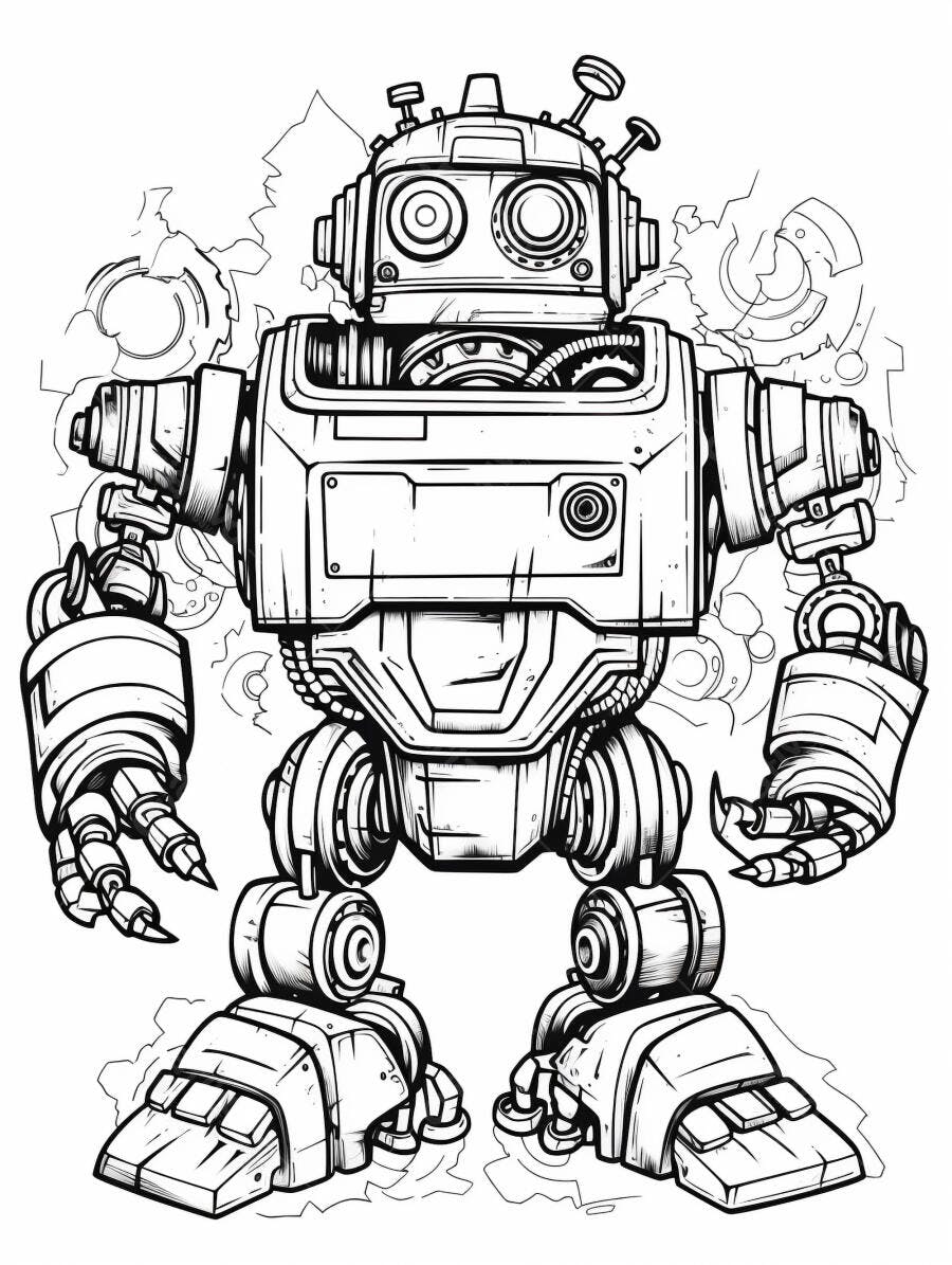 Robô detalhado em preto e branco ilustração de tecnologia futura