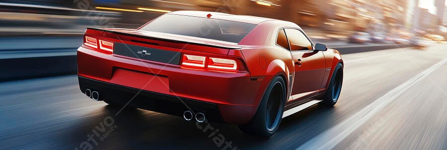 Carro esportivo vermelho em movimento rápido na cidade