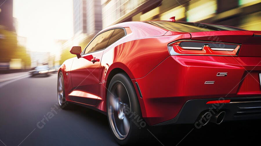Carro esportivo vermelho em alta velocidade na cidade
