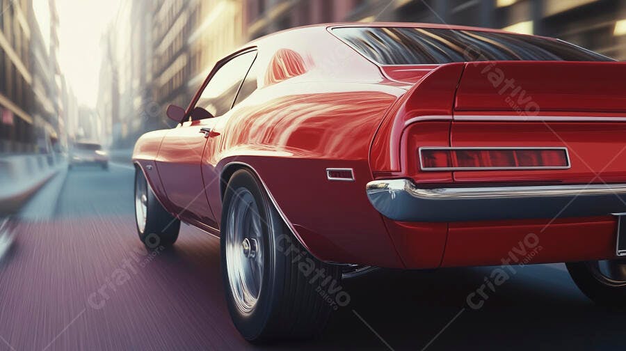 Carro esportivo vermelho clássico em alta velocidade na cidade