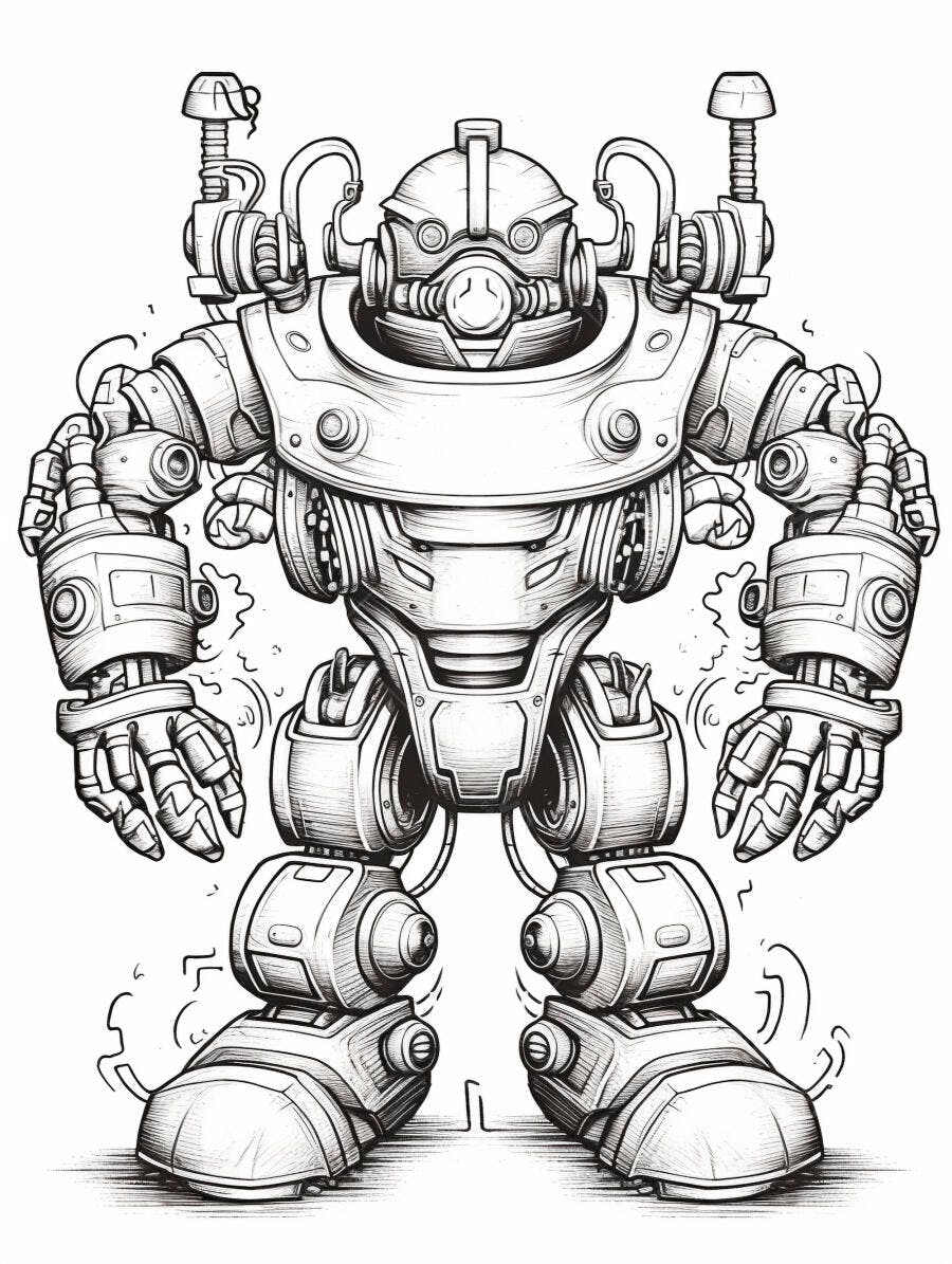 Robô blindado com design futurista ilustração em preto e branco