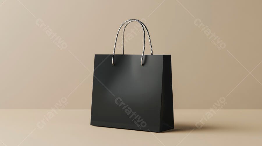 Sacola de compras preta elegante em fundo bege claro