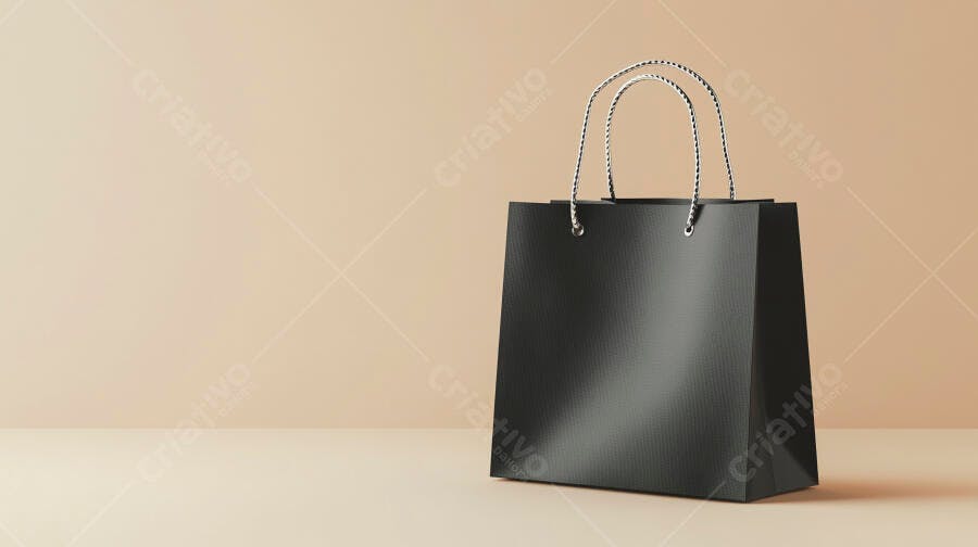Sacola de compras preta minimalista em estúdio claro