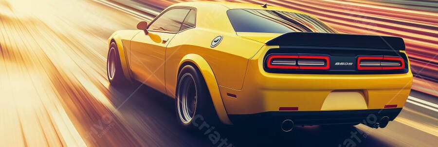 Carro esportivo amarelo em alta velocidade na estrada