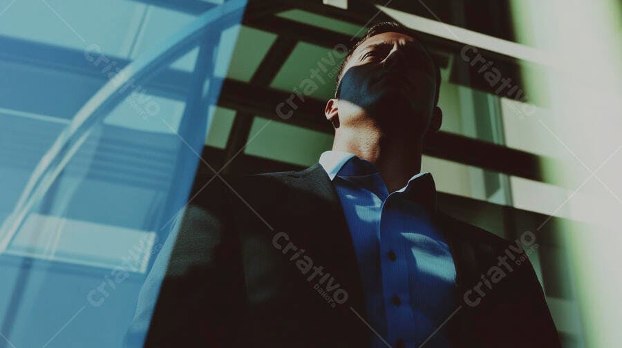 Homem asiático profissional em terno azul escuro em escritório moderno de arquitetura