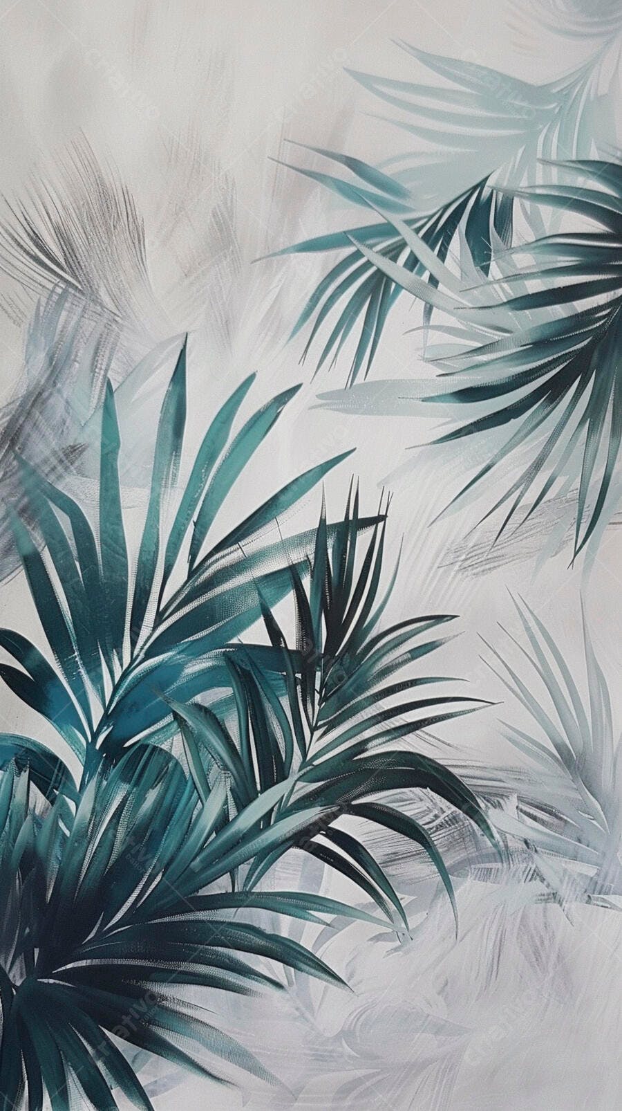 Folhas de palmeira azul-esverdeadas e cinzas em padrão abstrato decorativo