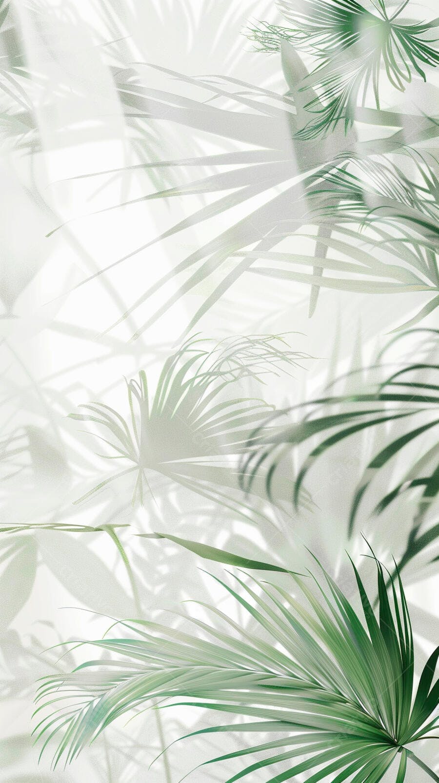 Folhas de palmeira verde clara sombras suaves fundo branco tropical
