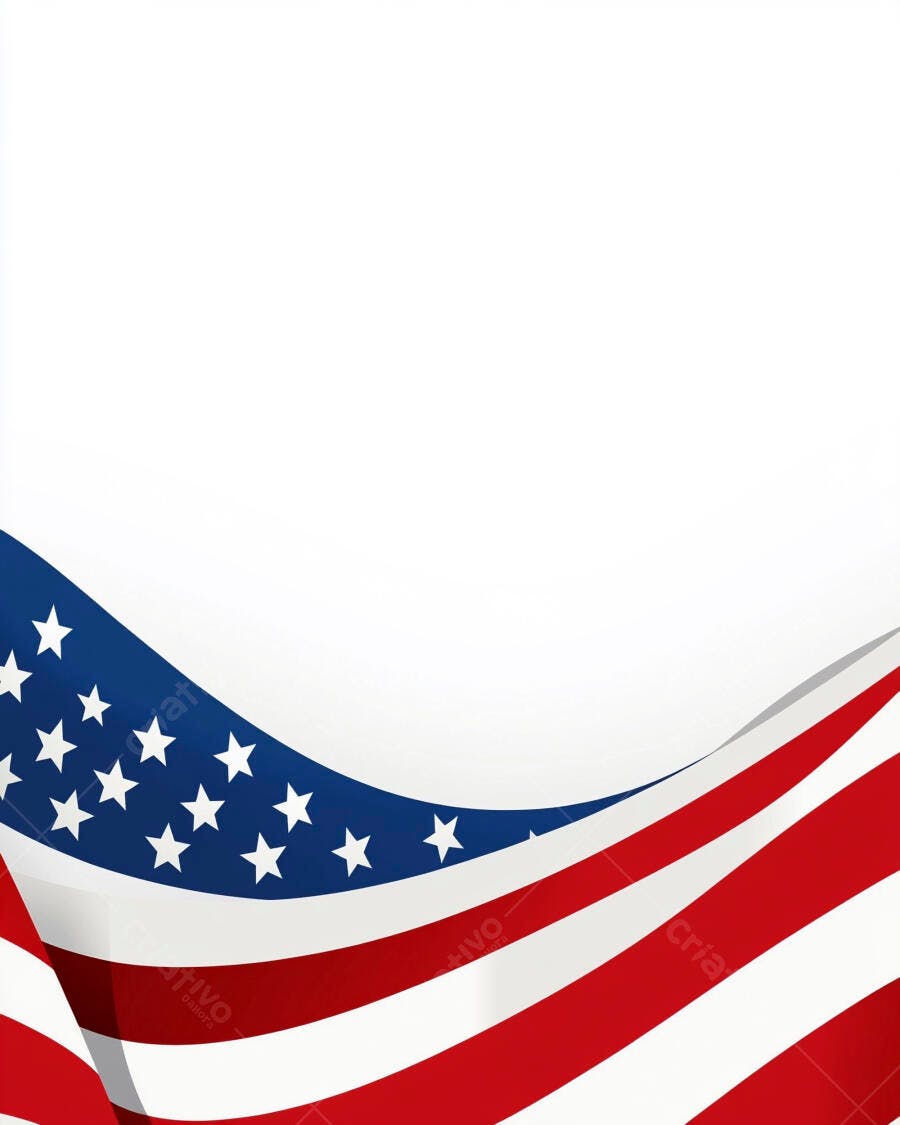 Bandeira americana ondulando com estrelas e listras sobre fundo branco