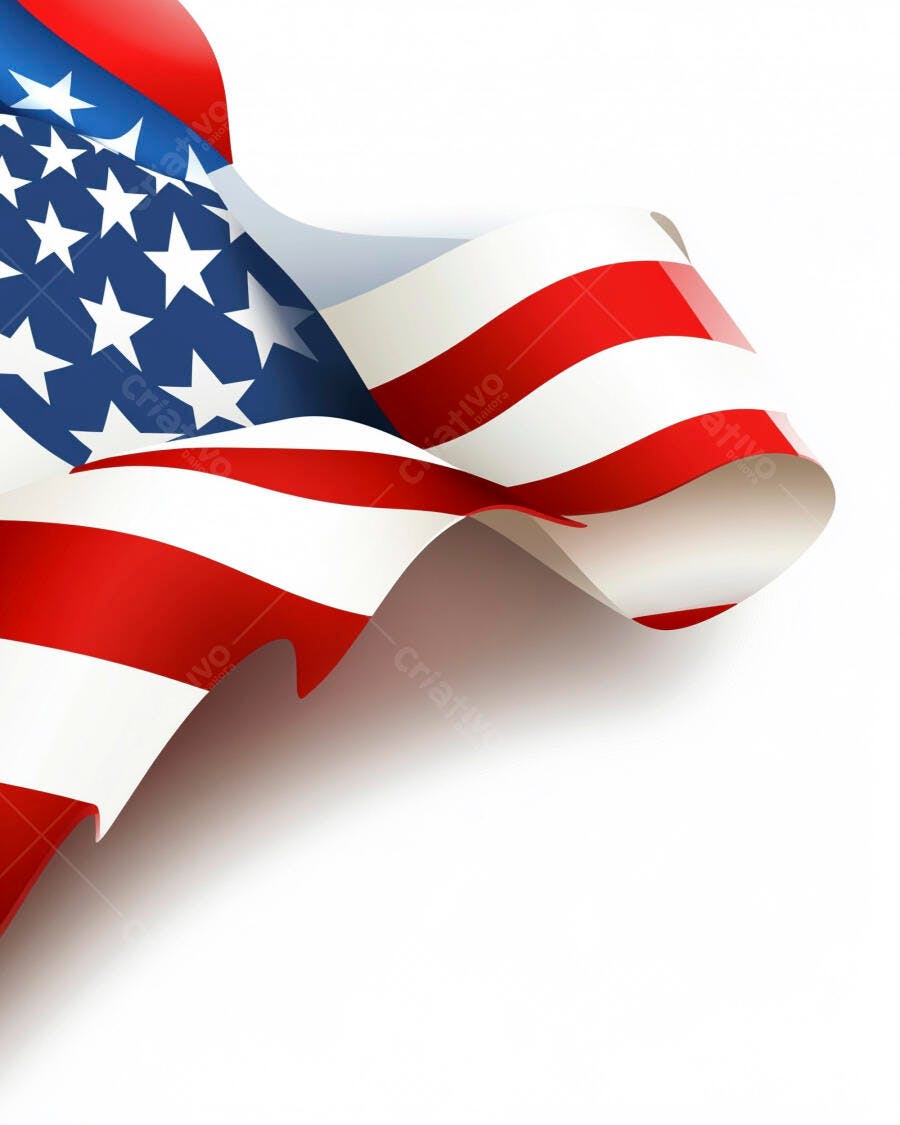 Bandeira Americana ondulando com cores vibrantes em fundo branco elegante
