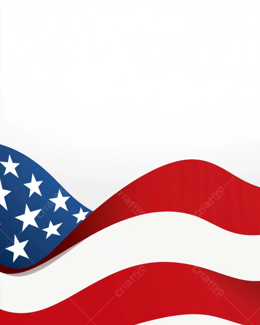 Bandeira Americana ondulando com estrelas e listras para fundo branco