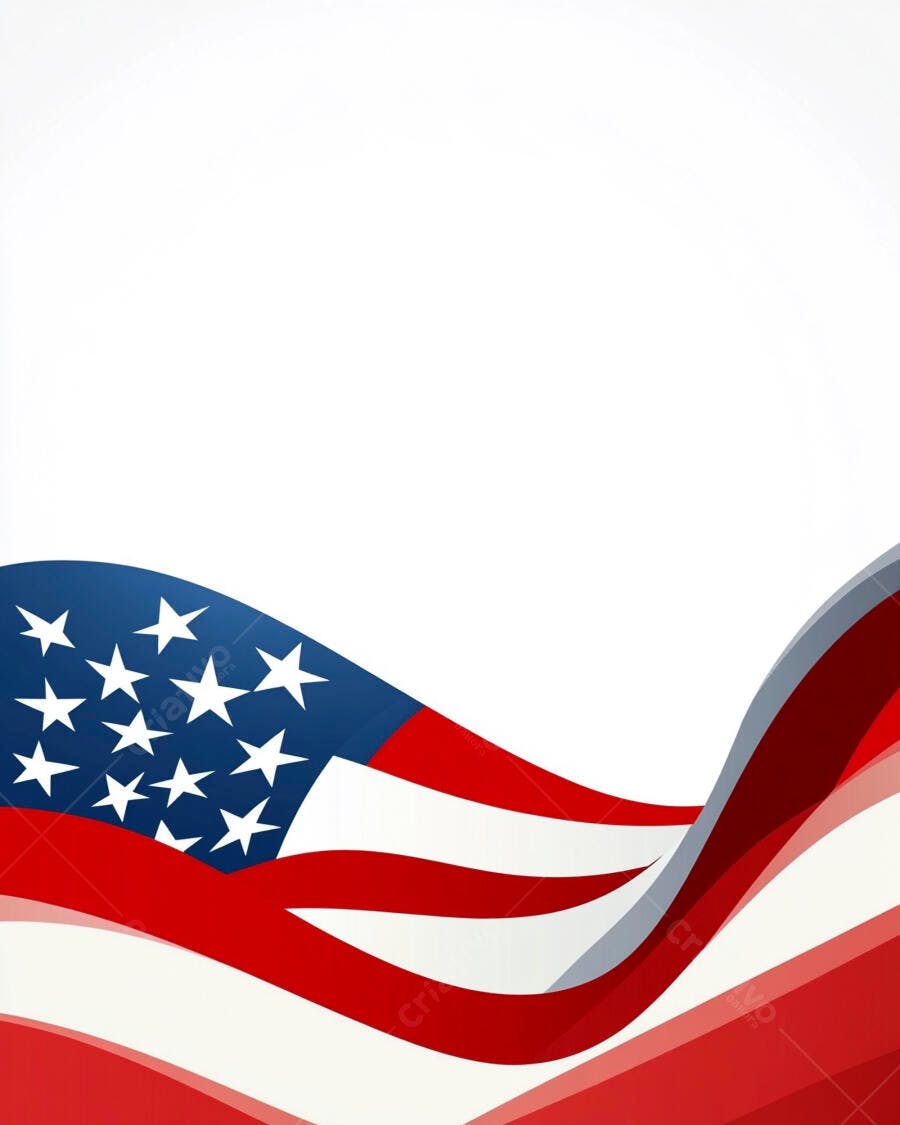 Bandeira Americana ondulada design gráfico cores patrióticas fundo branco