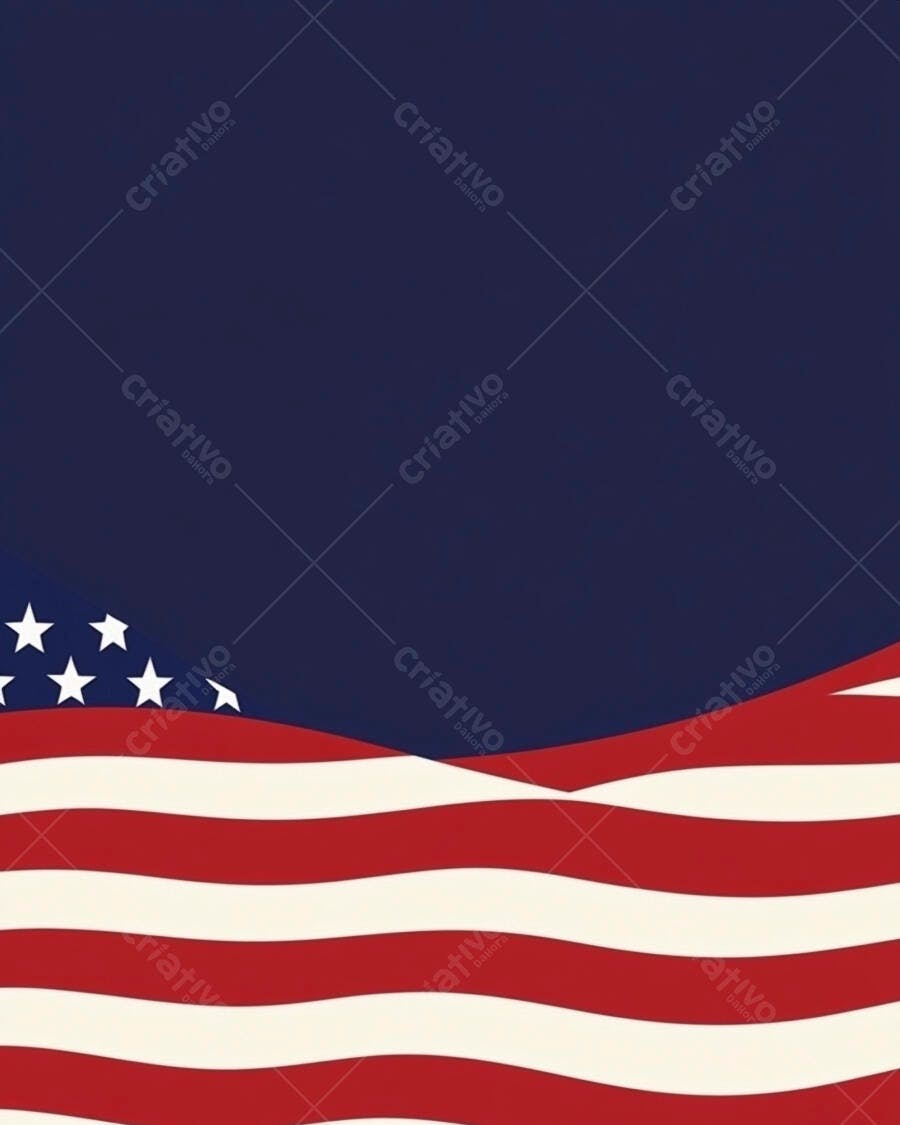 Bandeira dos EUA estilizada com ondas e estrelas em azul e vermelho