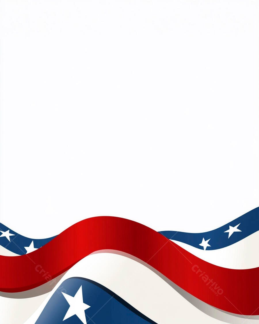 Bandeira americana ondulada com estrelas e listras em fundo branco