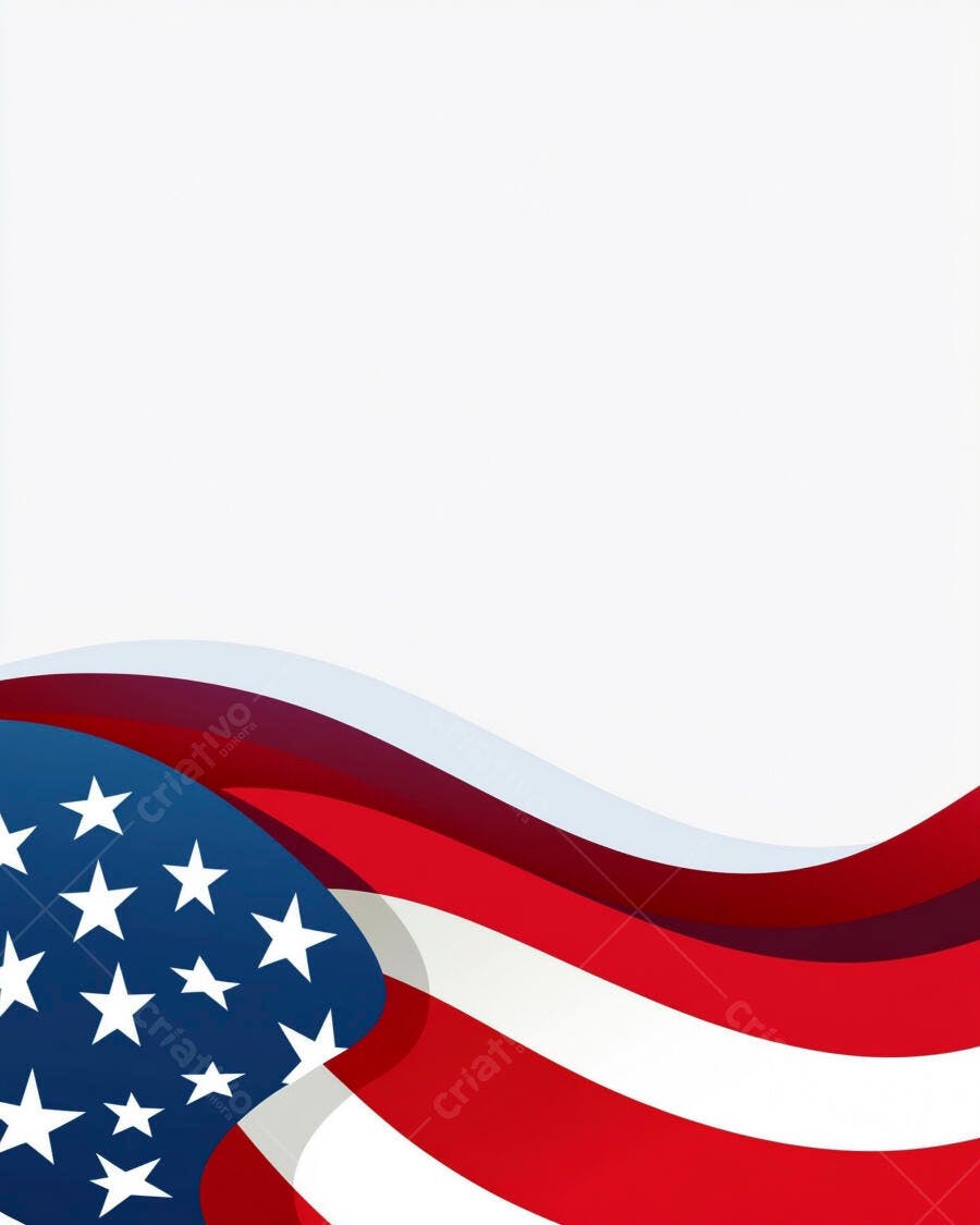 Bandeira Americana estilizada ondulada com estrelas e listras fundo branco