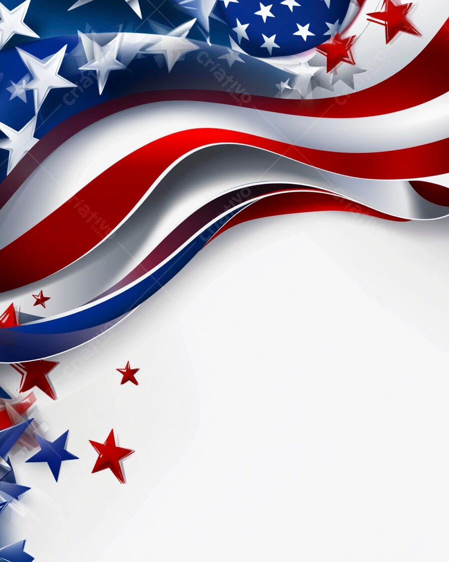 Bandeira americana abstrata com estrelas 3D e ondas patrióticas