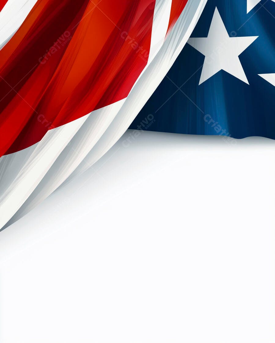 Bandeira americana abstrata ondulando com estrelas e listras em fundo branco