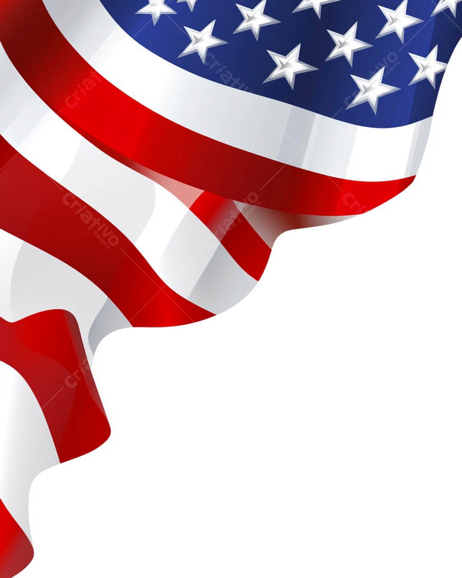 Bandeira Americana ondulando ilustração vermelha branca azul