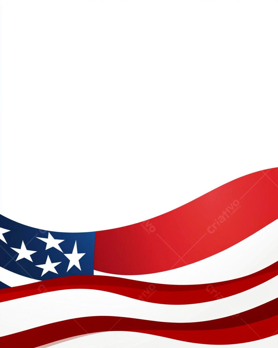 Bandeira americana ondulada com estrelas e listras fundo branco