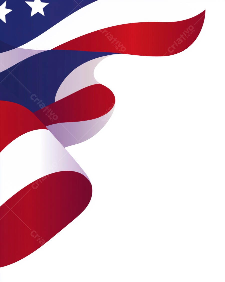 Bandeira Americana ondulante com estrelas e listras em fundo branco