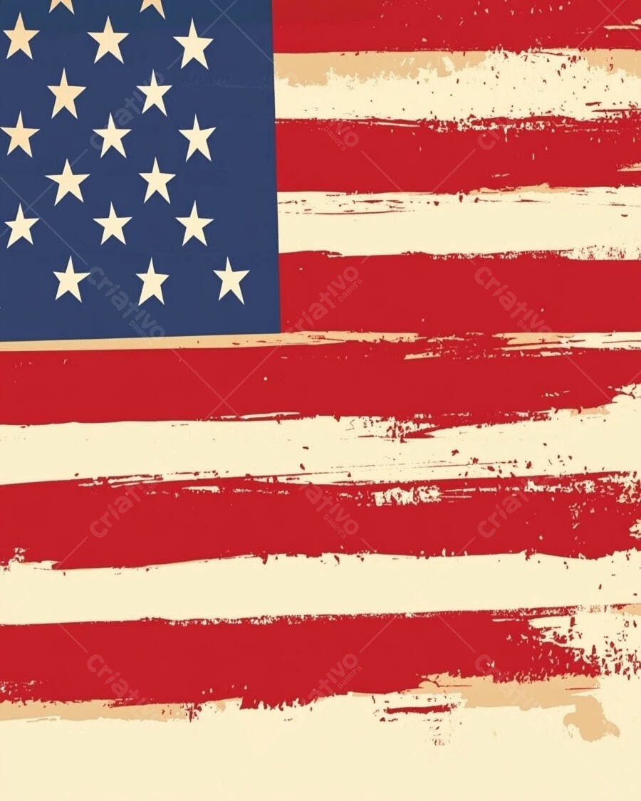 Bandeira americana grunge vintage com estrelas e listras desgastadas em vermelho azul creme